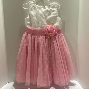 Sweet Heart Rose Girls Sz 6 Pink Polka Dot Tulle Party Dress Flower Easter